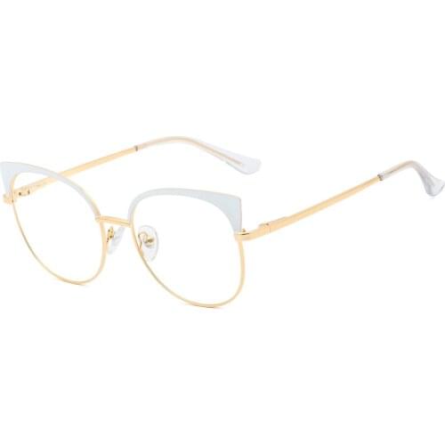 Veshion White Cat Eye Glasses Metal Gold Pink Decoration Ladies Optical Glasses Frame Women Clear Lens Accessories Female