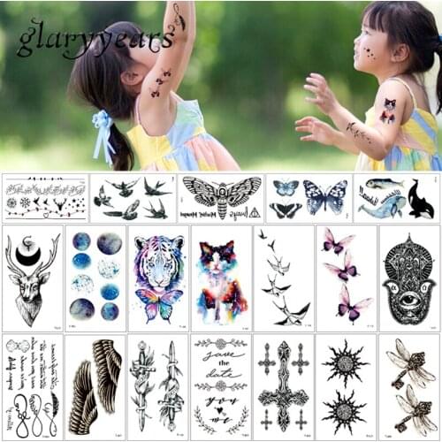 Glaryyears 20 Pieces/set Fake Black Tiny Tattoo Sticker T 10.5*6cm Temporary Watercolor Tattoo Fox Tiger Image DIY Body Art Cute