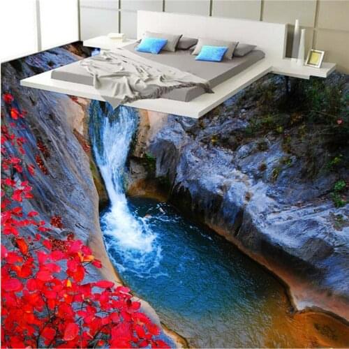 Wellyu Customized large mural mountain stream autumn leaves background waterproof thickening wear-resistant bedroom 3D floor