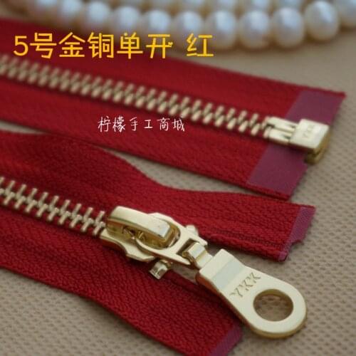 Ykk5 Metal Gold Copper Single Zipper 50-120cm Red