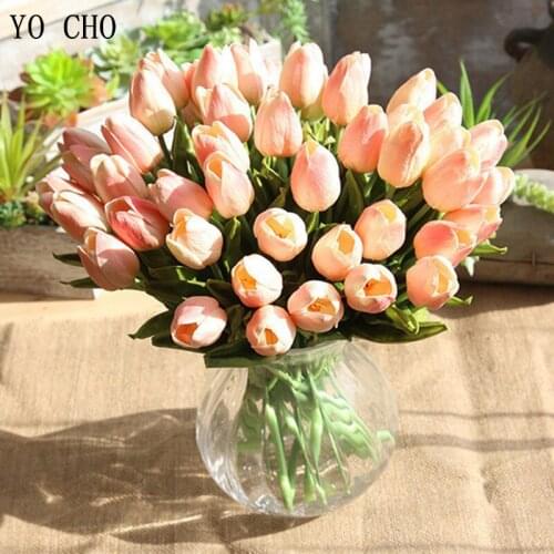 YO CHO 5pcs Artificial Flowers High Quality Mini PU Tulip Flowers Bouquet For Home Garden Desktop Office Decoration Fake Flowers