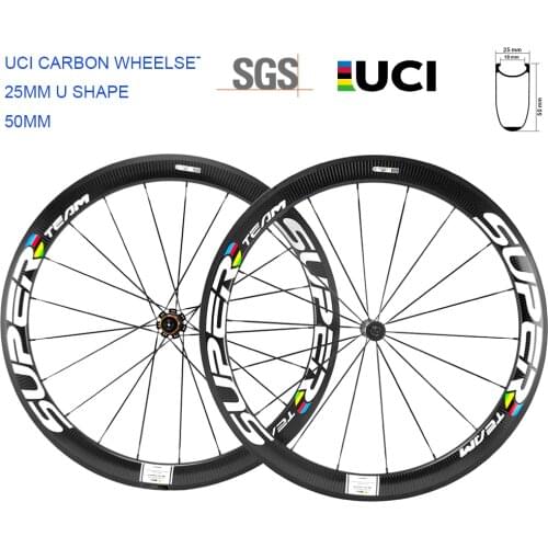 Factory Sales Carbon Wheels 50mm Superteam Road bicycle Clincher U shape Carbon Wheelset with Ceramic R7 Rim Brake Wheels