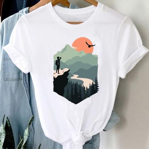 T-shirts Women Cartoon Mountain Camper Travel Fashion Casual 90s Cute Clothes Graphic T Tshirt Top Lady Print Female Tee T-Shirt