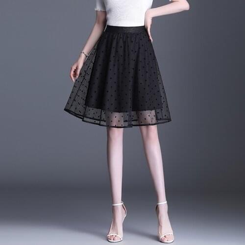 Women Pleated Tutu Tennis Beach Kawaii Skirt Jupe Punk Short Black Polka Dot Mesh High Waist Goth Bandage Sexy Mini Summer