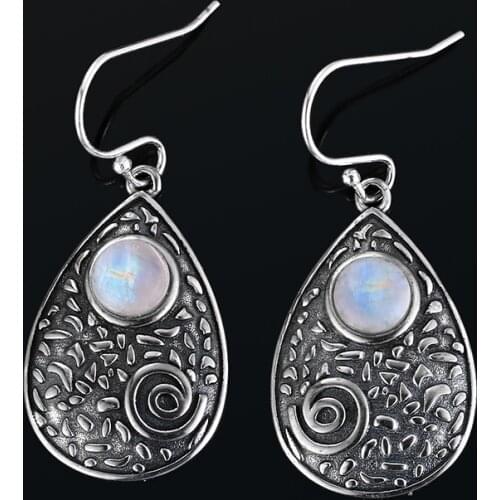 6MM Natural Moonstone Charoite Beads Earrings DIY Retro Style 925 Sterling Silver Drop Earrings Women Fashion Wedding Party