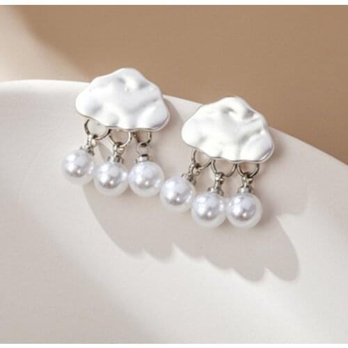 1Pair personality design ear jewelry new fashion cloud crystal rhinestone imitation pearl stud earring rain cloud earring