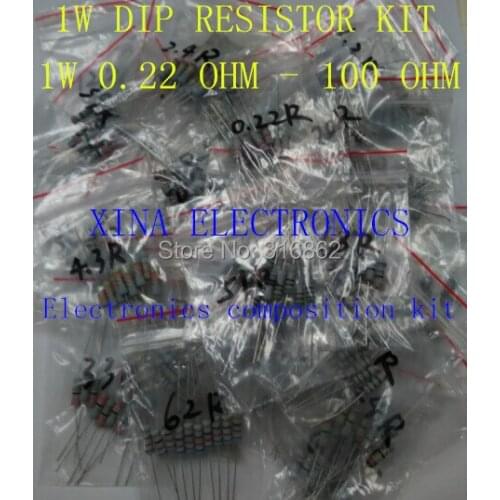 1W 0.22R-100R 5% Metal Film kit 1W 0.22ohm to 100ohm 5% 42valuesX10pcs=420pcs 1W 5% DIP kit