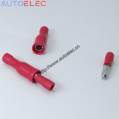 100pcs/50Pairs Fully Female&Male Bullet Butt Connector Crimp Terminals Electrical Crimp Connector Assortment Kit 4mm Red