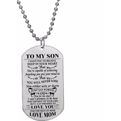 12PC/Lot Stainless Steel Dog Tag Pendant Chain Necklace Family Jewelry To My Son Love Mom Necklaces Gifts Military Army Cards
