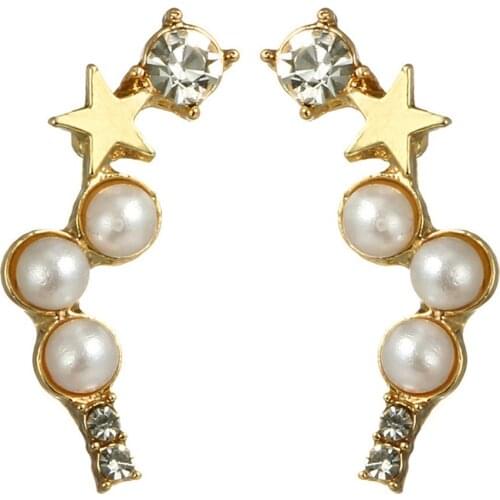 2019 Hot Women Star Faux Pearl Rhinestone Ear Stud Climber Earrings Jewelry