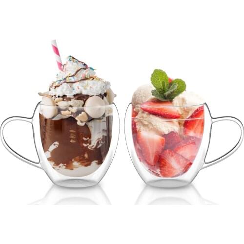 250ml Double Walled Stackable Glass Coffee Mugs Egg-like Tumblers Cute Drinking Cups