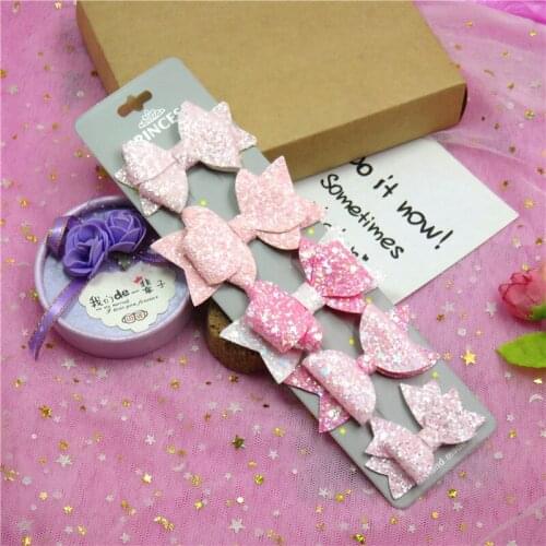 5PCS/SET Lovely 5 Styles Pink Baby Girls Clips Leather Bow Child Tie Knot Creativity Handmade Hairpins Hair Accessories For Kids