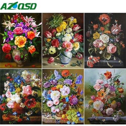 AZQSD Full Round Drill Diamond Embroidery Flower Mosaic Handicraft Gift Diamond Painting Floral Childrens Room Decor Needlework