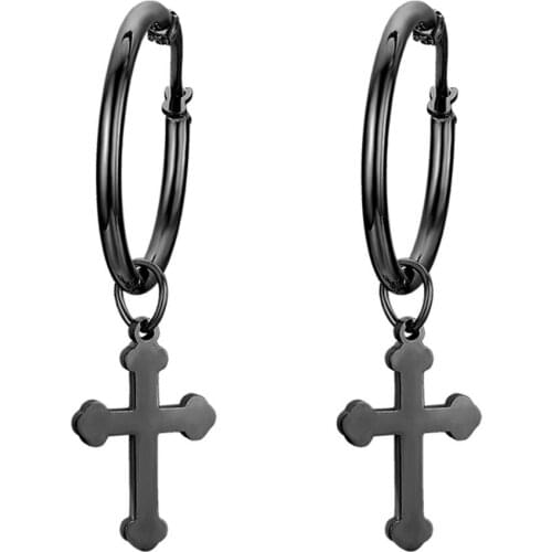 BONISKISS 4 Colors Punk Gold Black Silver Color Stainless Steel Earrings For Men Women Cross Earrings Jewelry Rock Jewellery