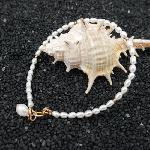 Lii Ji Gemstone AA+ White Rice Shape Pearl Approx 2-3mm 925 Sterling silver Gold Color Bracelet