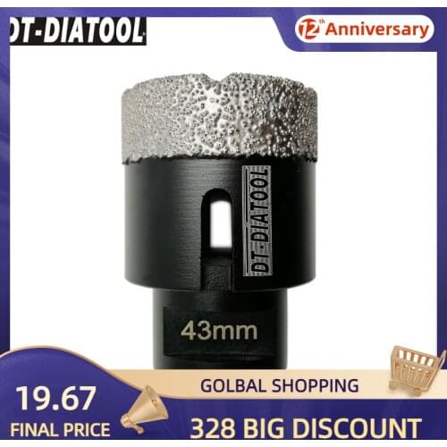 DT-DIATOOL 1pc M14 Dia 43mm Dry Vacuum Brazed Diamond Drilling Core Bit Ceramic Tile Hole Saw Granite Marble Stone Drill Bit