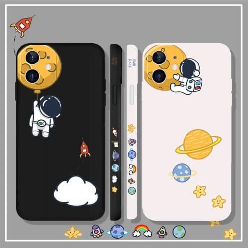 Retro Kawaii balloons astronaut universe Clouds art Phone Case For iPhone 11 12 Pro Max Xr Xs Max 7 8 Plus 7Plus case Cute Cover