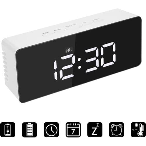 Alarm Clock Digital Electronic LED Clock Temperature Large Display Home Decor Mirror Function Home Decoration