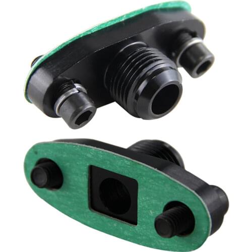 2 Pcs Turbo Oil Drain Outlet Flange Gasket Adapter Kit 10AN Male Fitting T3 T4 Black/Silver