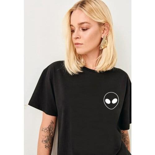 90s Alien Pocket 100%Cotton T-shirt Funny Women Hipster Graphic Black Tees Tops Casual Unisex Short Sleeve UFO Lover Tshirt