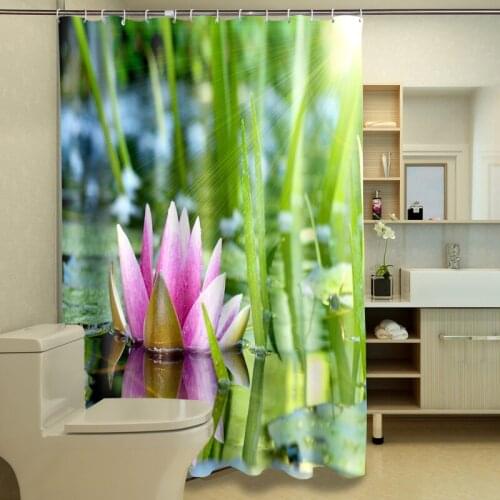 Harmonious Nature 3D Shower Curtains Lotus Bamboo and Stone Bathroom Curtain Waterproof Thickened Bath Curtain