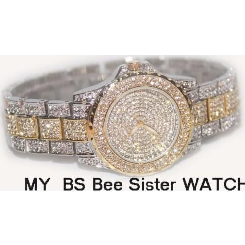 Hot Sale Full Diamonds Luxury All Stars Gold-Silver Two Tone Design Watch Luxury Steel Band Bracelet Crystal Stylish Dropship