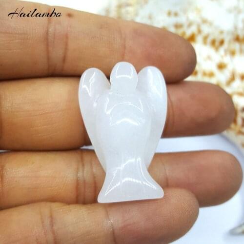 Hailambo Natural White Jades Standing Angel Statue Carved Angel Wing Figurine Pendant Classic Perfect Jewelry for Gift TS10A