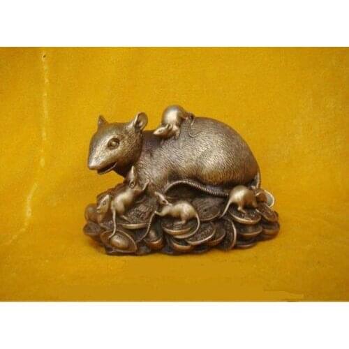 Exquisite Chinese Brass Statue Figurine Rat Mouse 4.8"Wide