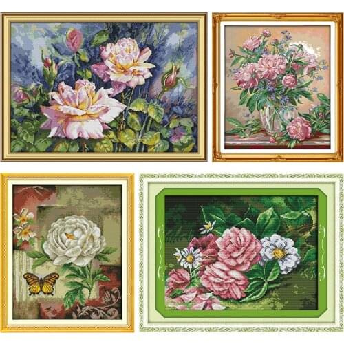 Joy Sunday Stamped Cross Stitch Kits Bluebells Vase Flower Patterns 14CT 11CT Printed Counted Handmade Embroidery Needlework Set