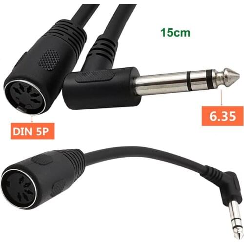 MIDI Din 5 Pin Female Jack to 6.35mm 1/4" Male Plug Right Angled Socket Stereo Audio AMP Adapter Cord Cable(15CM)