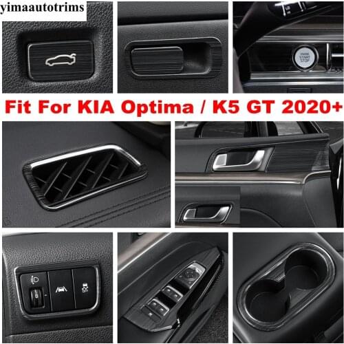 Window Lift Head Light Button Water Cup Holder Frame Cover Kit Trim Stainless Steel Accessories For KIA Optima / K5 GT 2020 2021
