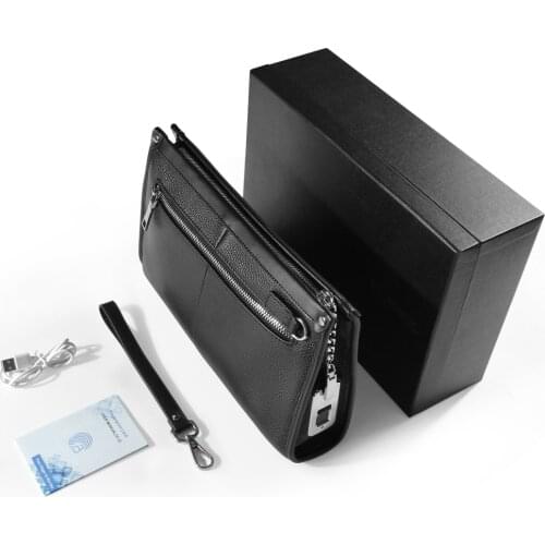 Mens New Fashion Leather Fingerprint Bags for men Hand Bag Male Long Money Wallets Mobile Phone Pouch Men Anti-Theft Purses