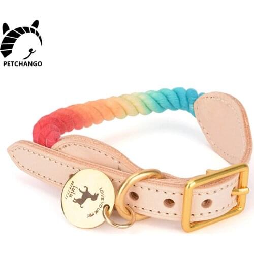 Leather Dog Collar Genuine Leather & Rope Collar for Dogs Cotton Pet Collar Small Medium Large Dogs Pet Supplies Dog Accessories