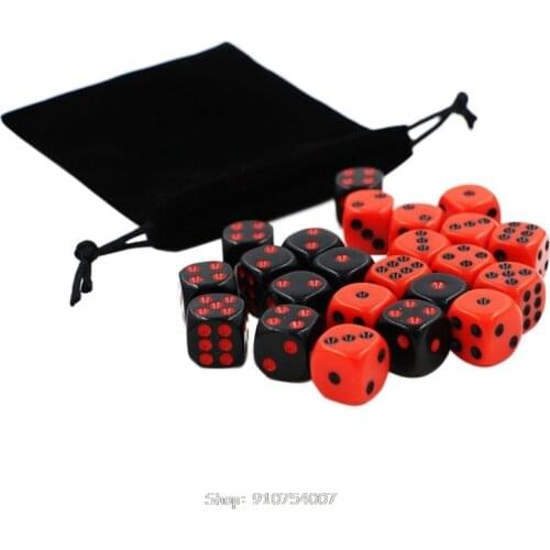 24pcs/set 16mm Dice Round Corner Point Dice RPG Gambling Games Cube Party Board Game Black Red With Velvet Bag N16 20 Dropship