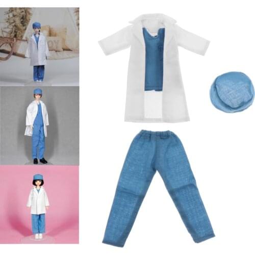BJD Dolls 1/6 Doctor Clothes, Long Gown + T-Shirt + Pants + Hat Clothes Set for 1/6 BJD Dolls (Doll Not included)