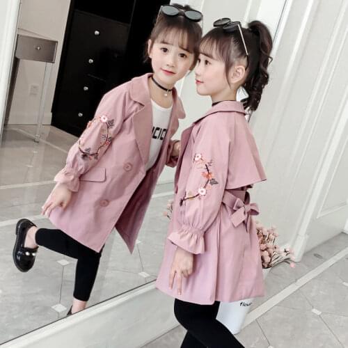 Girls Jacket Spring Autumn New Childrens Single-Breasted Long Sleeve Coat Lapel Trench Casual Slim Fit Outerwear 4-12 Years Old