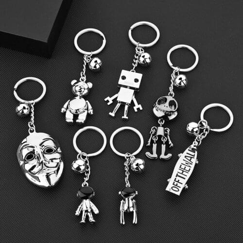 Metal Astronaut Robot Space Man Bear Skateboard Mask Skull Keychain Car Key Chain Ring Purses Bag Charms Gift Accessories S595