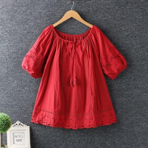 Sweet Fresh With Hollow Embroidery Shirt Blouse 2020 Summer Japanese Female Loose Casual Short Sleeve Blouse