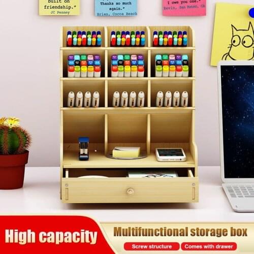 MultiFunctional Pen Holder Wooden Desk Storage Box Pencil Organizer Wooden Desktop School Desk Pen Holder Home Desktop Organiser