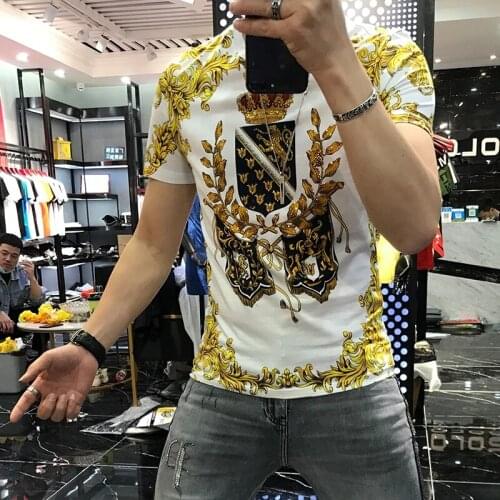 Mens 3D Short-Sleeved Luxury Printing Baroque Summer Hip-Hop Brand T-Shirt Design High End Trend Tops