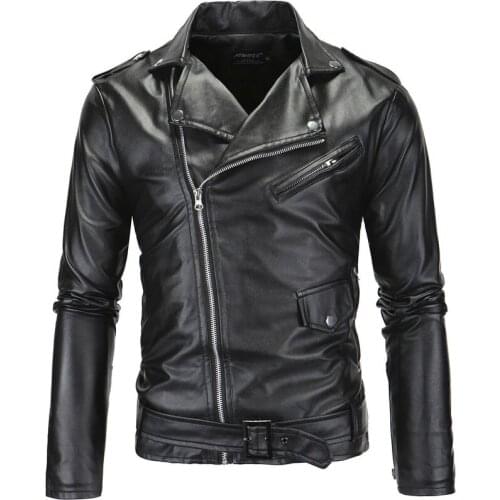 Mens Leather Jacket Stand Collar Cropped Diagonal Zipper Punk Style Casual Slim Jacket Faux Fur Coat Men Hot Size M-4XL