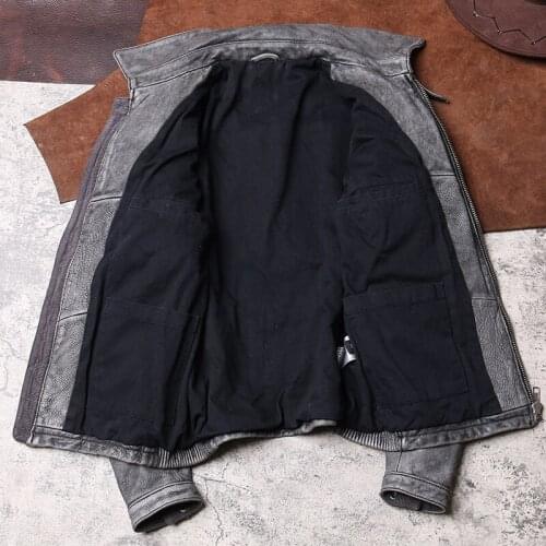 2021 Vintage Grey Men M65 Leather Jacket Large Size 5XL Genuine Cowhide Spring Slim Fit Casual Natural Coat FREE SHIPPING