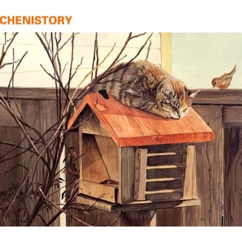CHENISTORY Frameless Mailbox Cat DIY Painting By Numbers Kit Acrylic Paint By Numbers Animals Home Wall Art Picture Gift 40x50cm