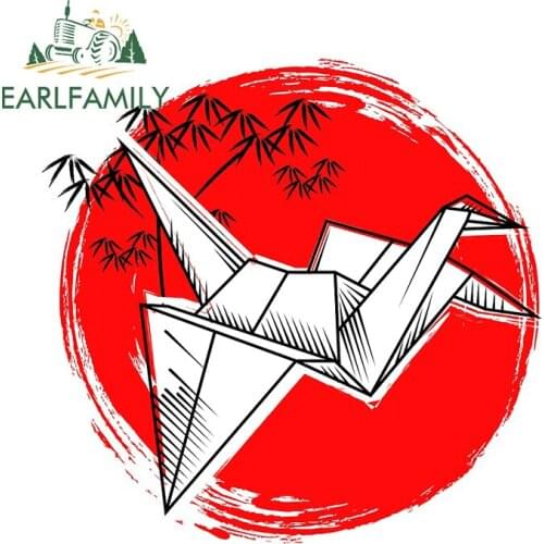 EARLFAMILY 13cm x 12.5cm For Paper Cranes And Red Moon Car Stickers Interseting Vinyl Decals Car Styling DIY Cartoon Graphics