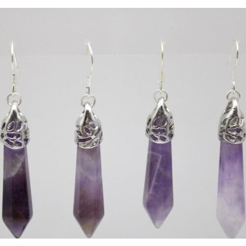 Natural Stone Crystal Quartz lapis lazuli opal Hexagonal Pendulum Column Pendant For Chakra Jewelry making Silver Plated earring