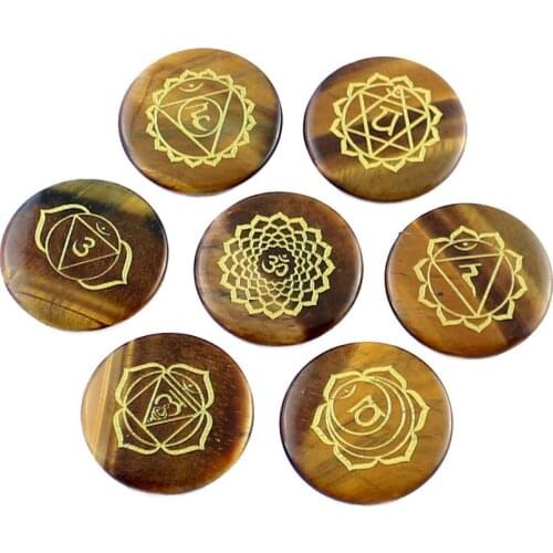 Natural Stone Tiger Eye Stone Carving Indian Religious Seven Chakra Divination Fittings Bare Stone Semi-finished DIY Fittings