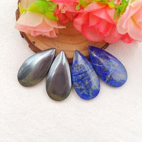 Birthday Gift，4pcs Natural Lapis Lazuli with Obsidian Fashion Pendants,30x15x5mm,20g