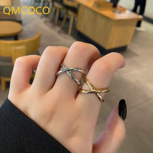 QMCOCO 925 Silver Simple Classic Rings For Women Couples Geometric Cross Handmade Ring Creative Design Fine Jewelry Gifts