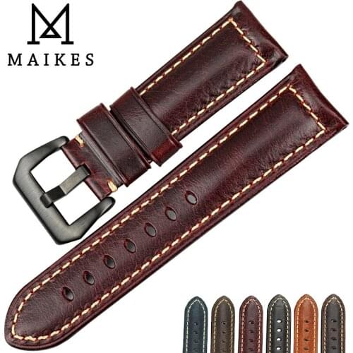 MAIKES Vintage red Italian cow leather watch strap 20mm 22mm 24mm 26mm watch accessories bracelet watchbands for Panerai band