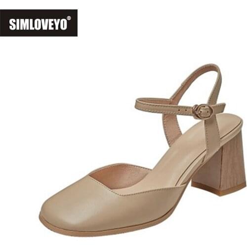 SIMLOVEYO Shoes Ankle Strap Newest Genuine Leather 6.5cm Thick high Heels Sandals 2021 Wedding Dress Large Size 34-43 US12 B2599